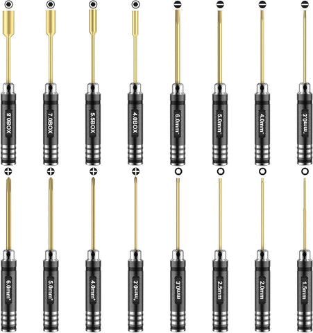 RCpow 16-piece screwdriver set front view showing compact, versatile toolkit for RC hobbyists.