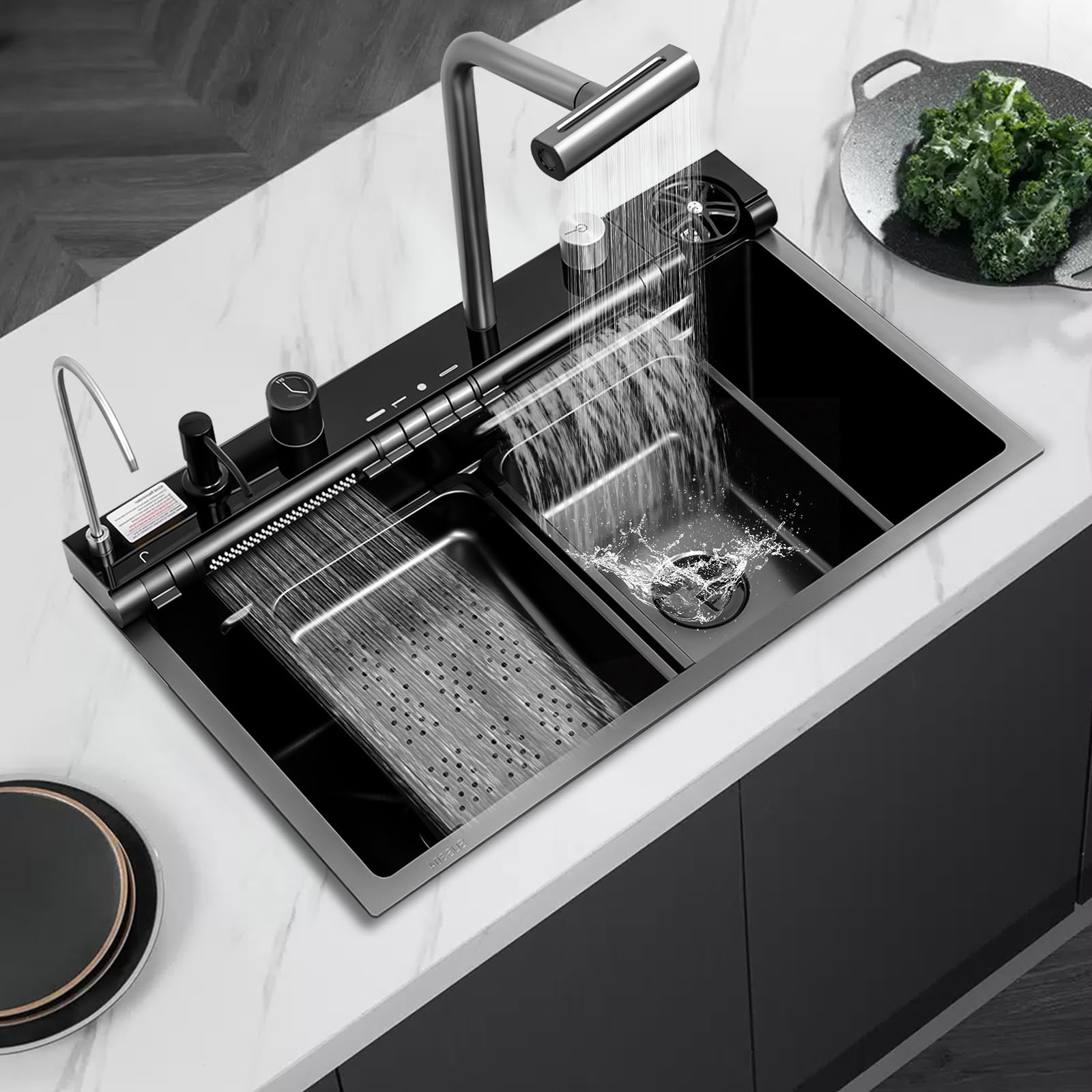RCRLRE 30in black drop-in sink with cutting board expands kitchen prep area