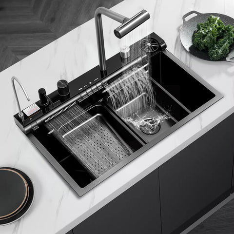 RCRLRE 30in black drop-in sink with cutting board expands kitchen prep area