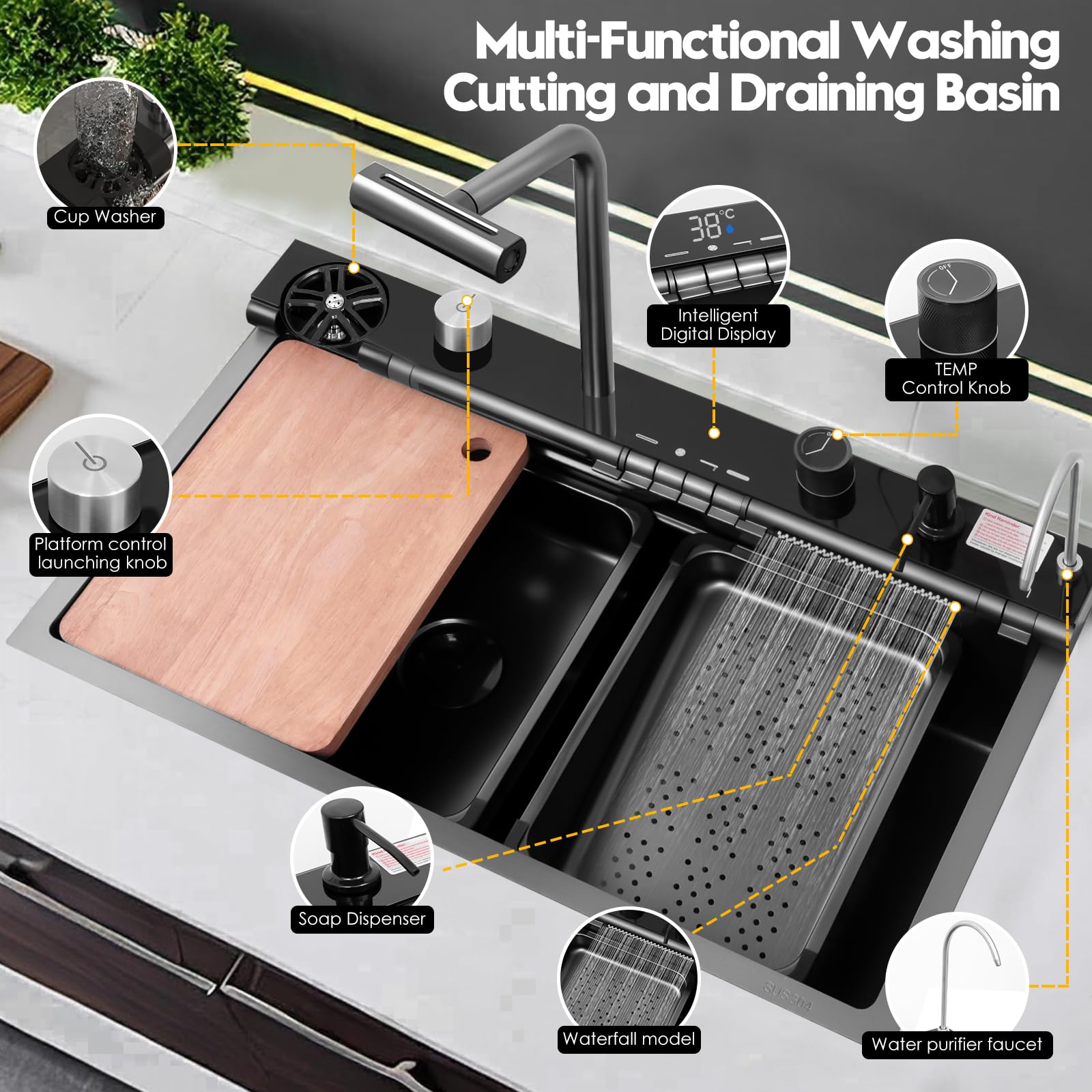 RCRLRE slide-in accessories showcase cutting board, rack, and basket at hand