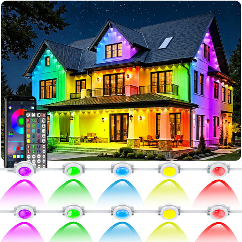 RCUICA 500ft outdoor lights displaying integrated waterproof LED ambiance for garden and deck.
