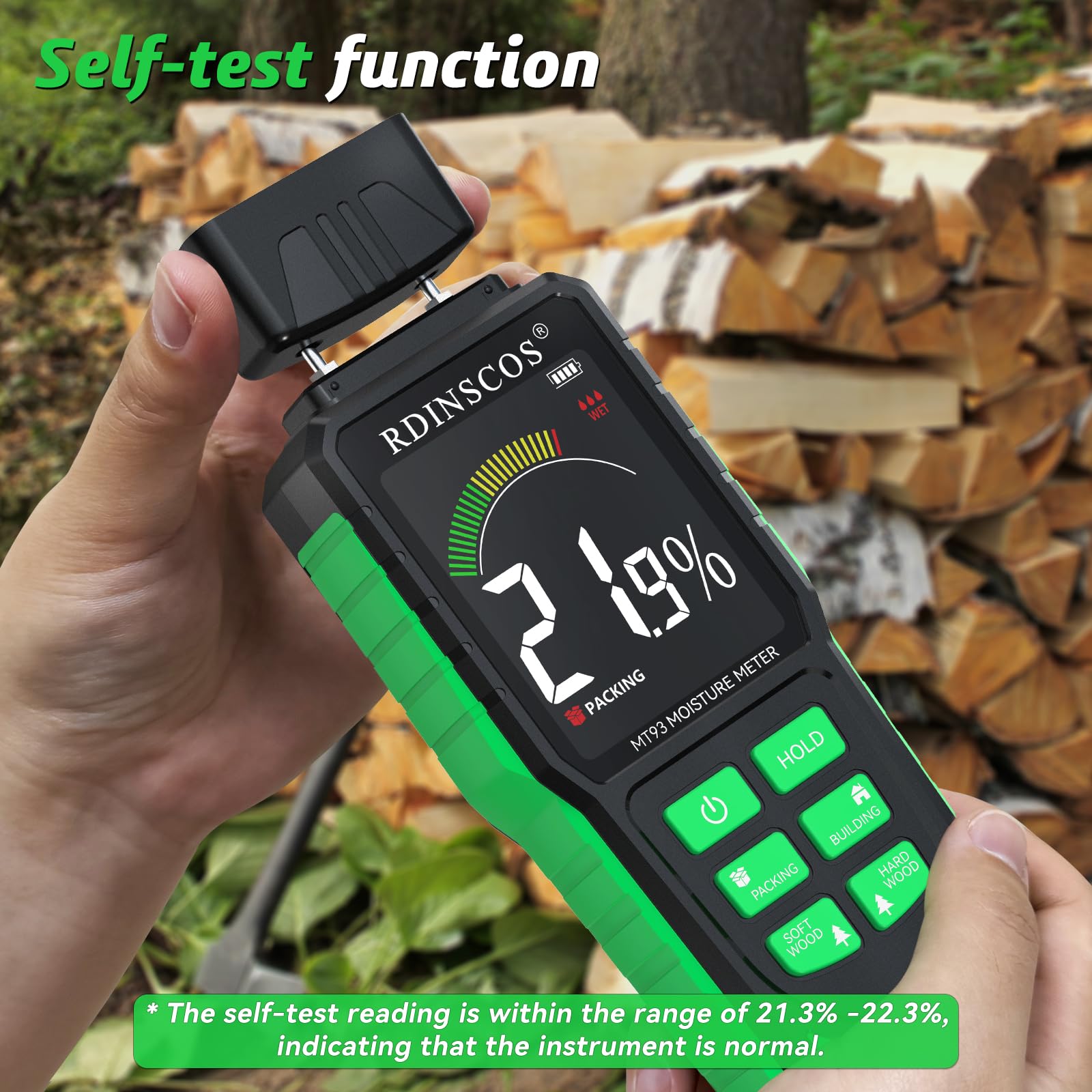 RDINSCOS four wood settings tailor readings for hardwood and softwood.