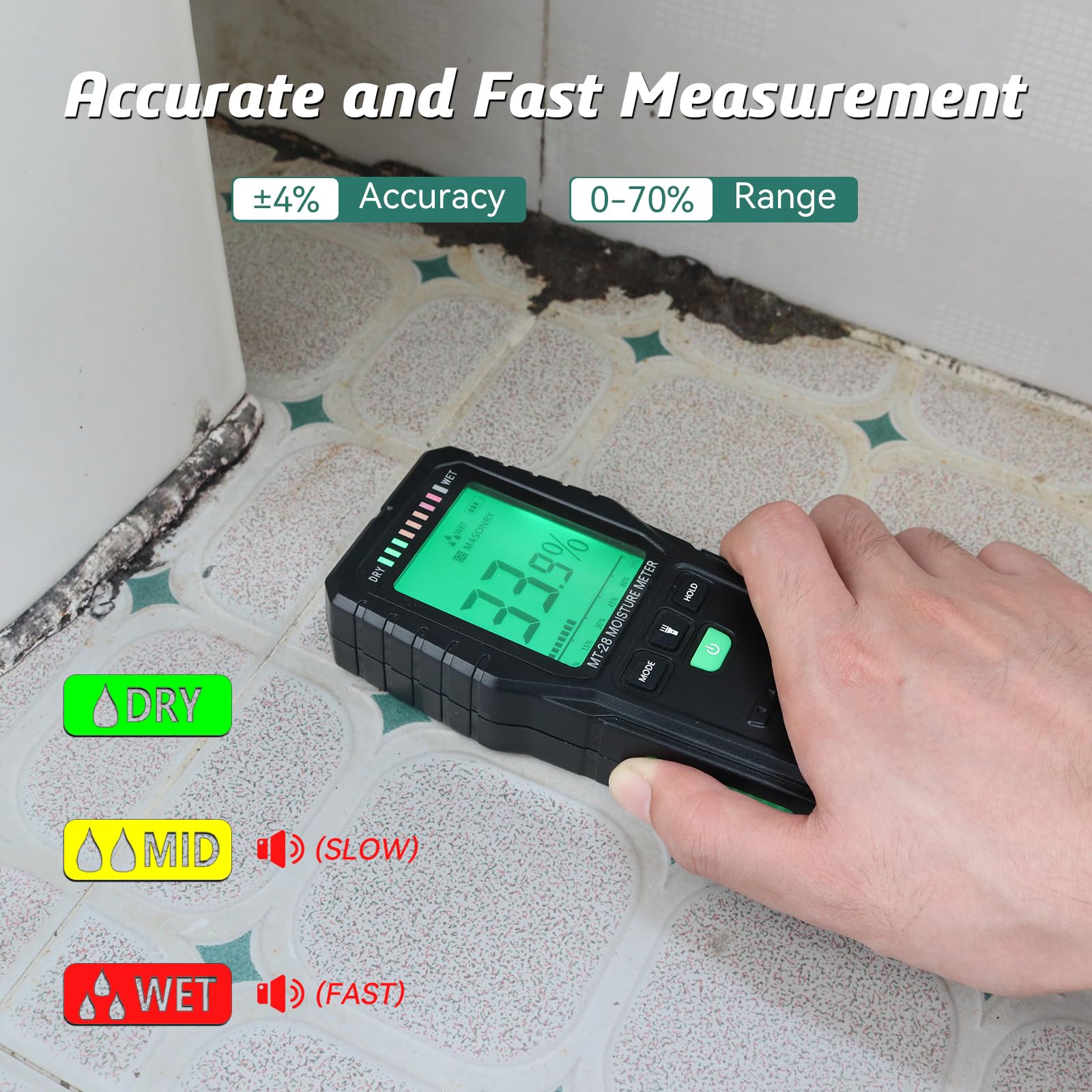 RDINSCOS built-in LED flashlight aids inspection in dark areas