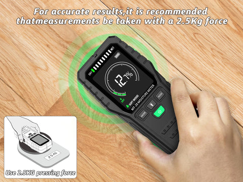 RDINSCOS moisture meter HOLD function lets you freeze readings for documentation.