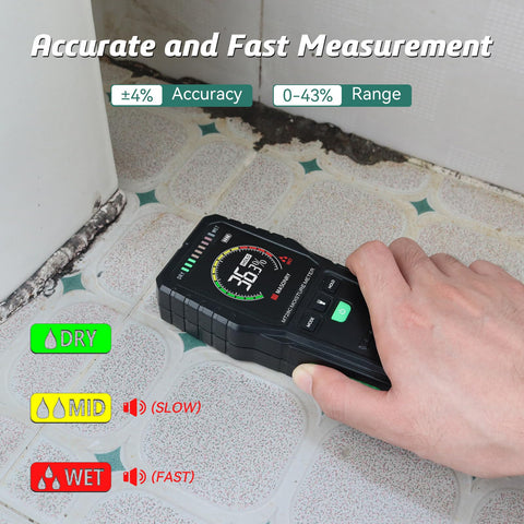 RDINSCOS pinless moisture meter testing floor moisture to prevent concealed damage.