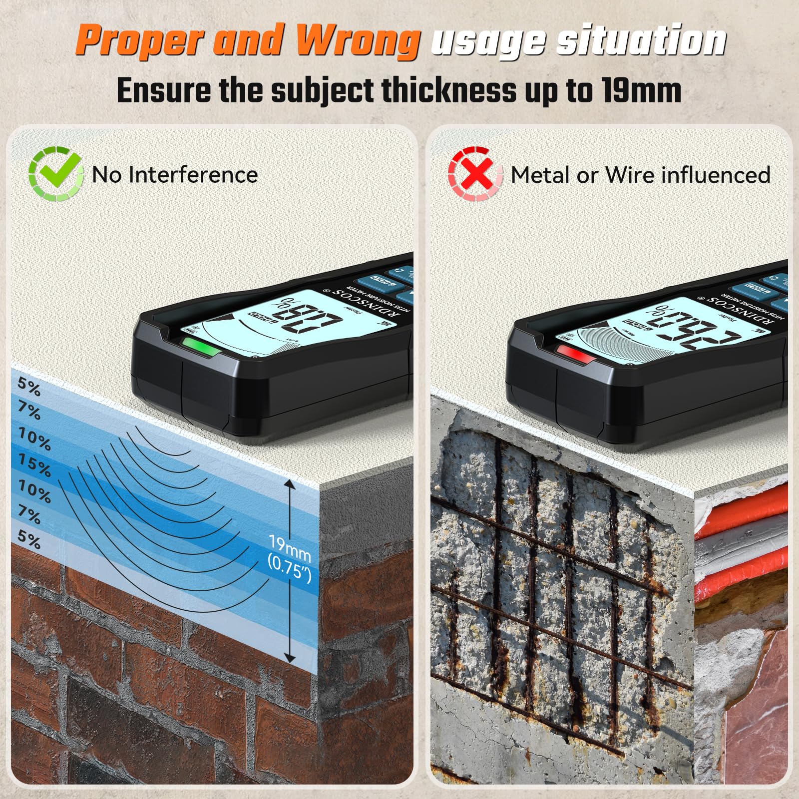 RDINSCOS pinless meter hold function captures readings for documentation