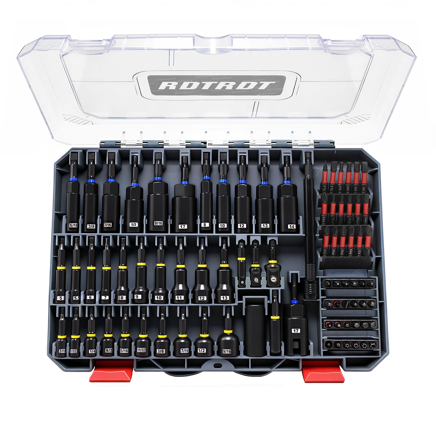 RDTRDT 80-piece magnetic impact nut driver set shown as a complete kit for versatile fastener tasks.