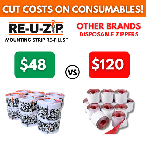 RE-U-ZIP contents show three entry strips, refills, and bags for multi-project use