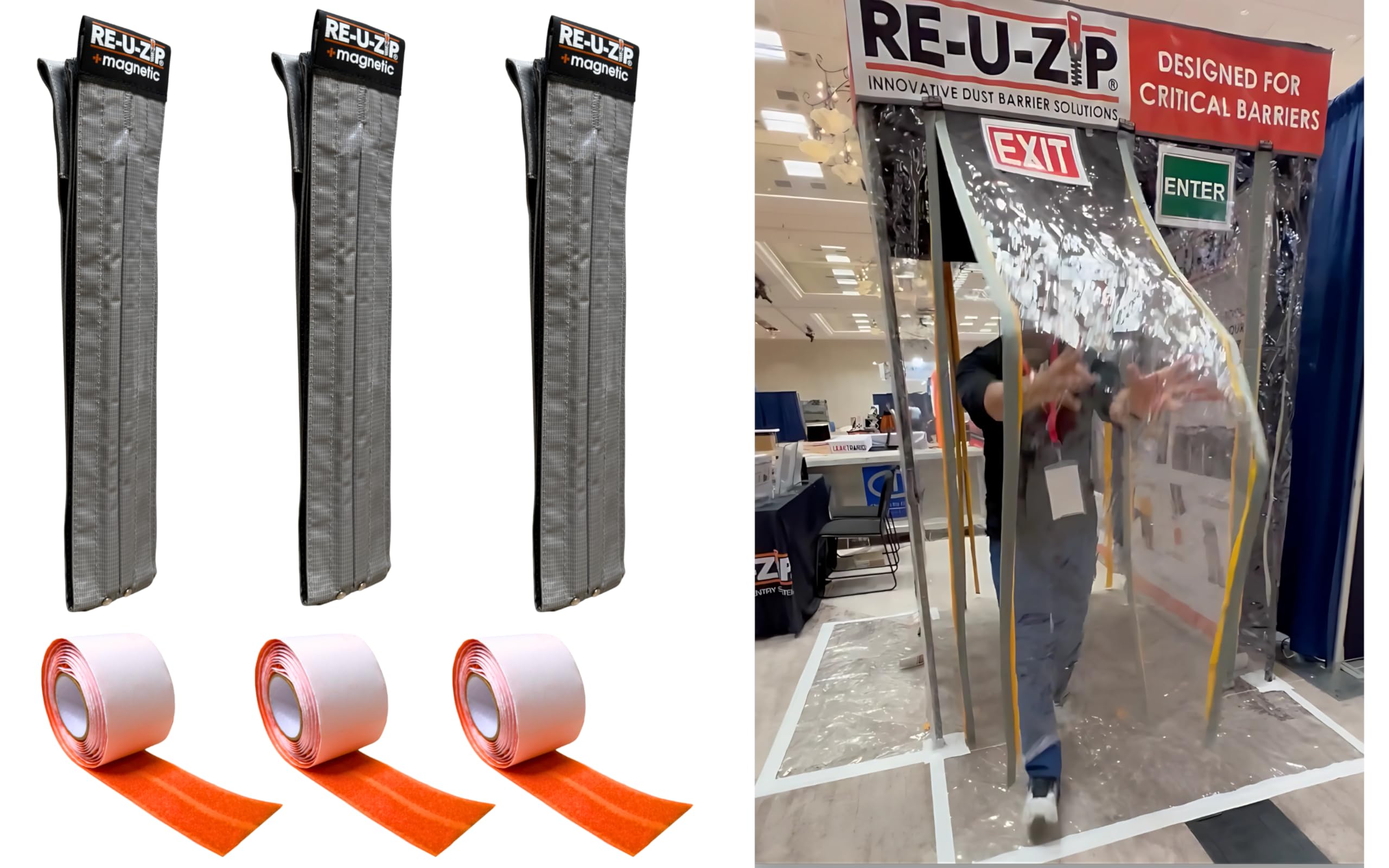 RE-U-ZIP self-closing magnetic entry strip front view for hands-free access