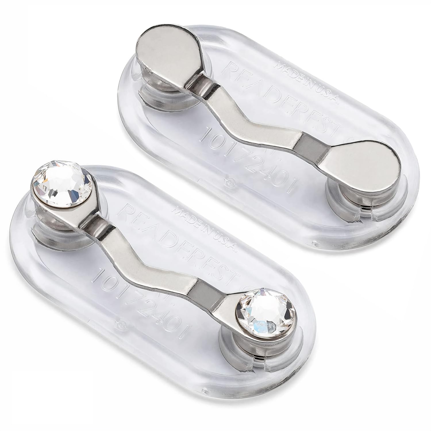 Readerest crystal clip secures eyewear securely for daily use.