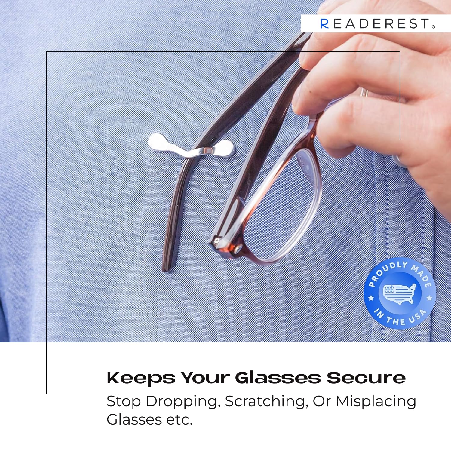 Readerest plain stainless steel clip provides a simple durable hold.