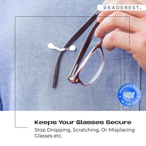 Readerest plain stainless steel clip provides a simple durable hold.