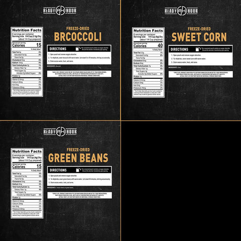 Ready Hour freeze-dried fruits and vegetables ready for quick meals.