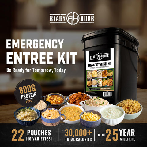 Ready Hour freeze-dried meals close-up highlighting savory textures and quick meal prep.