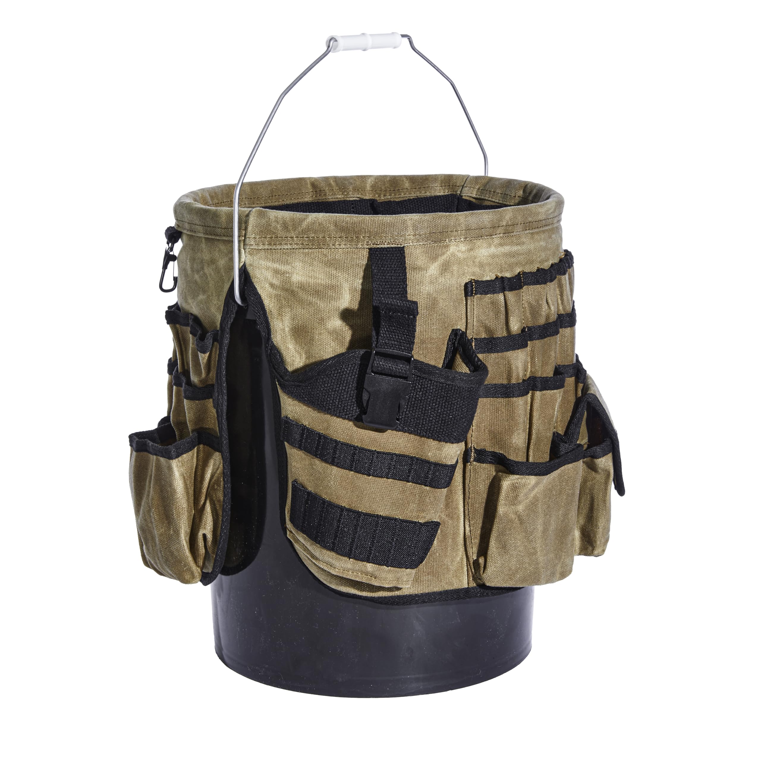 Deep pockets securely hold drill batteries and bulky items for easy transport.