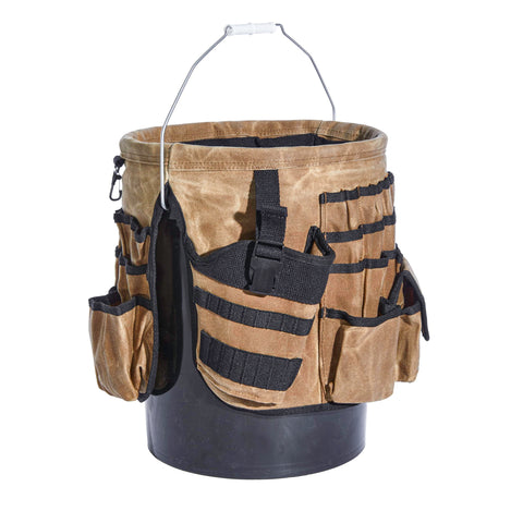 Deep pockets securely hold drill batteries and bulky items for easy transport.