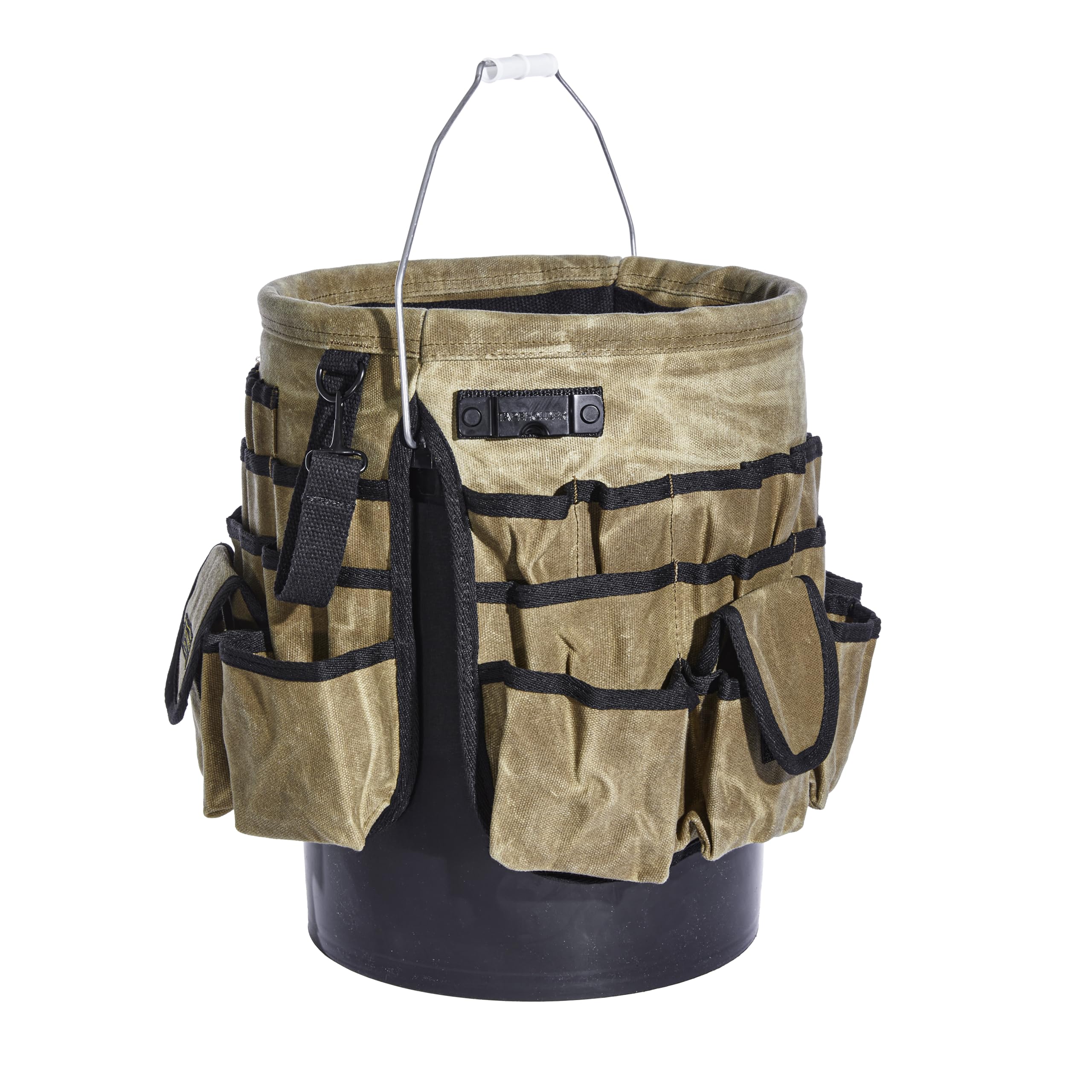 Sturdy waxed canvas texture highlights durability for heavy-duty use.