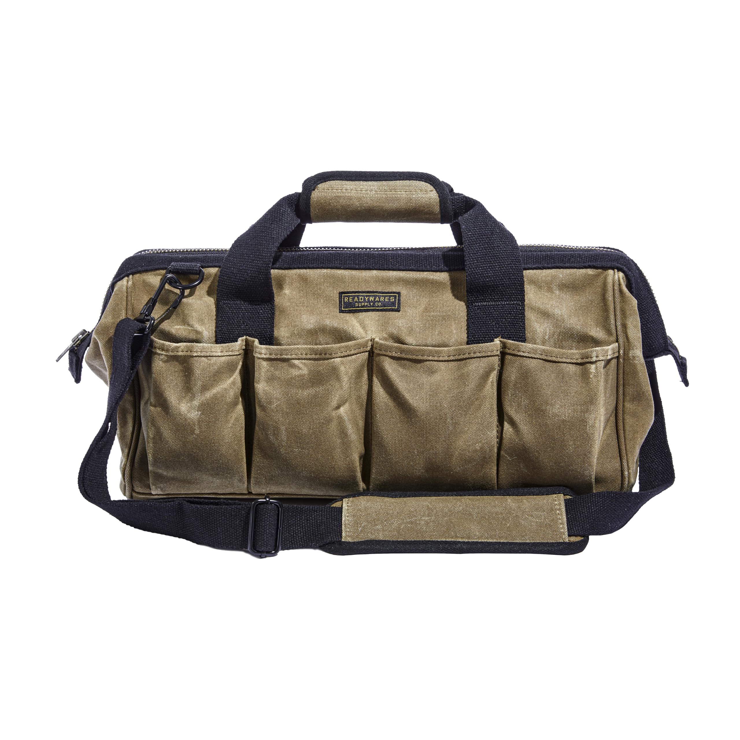 Readywares Tool Bag front view showing rugged waxed canvas and sturdy zipper