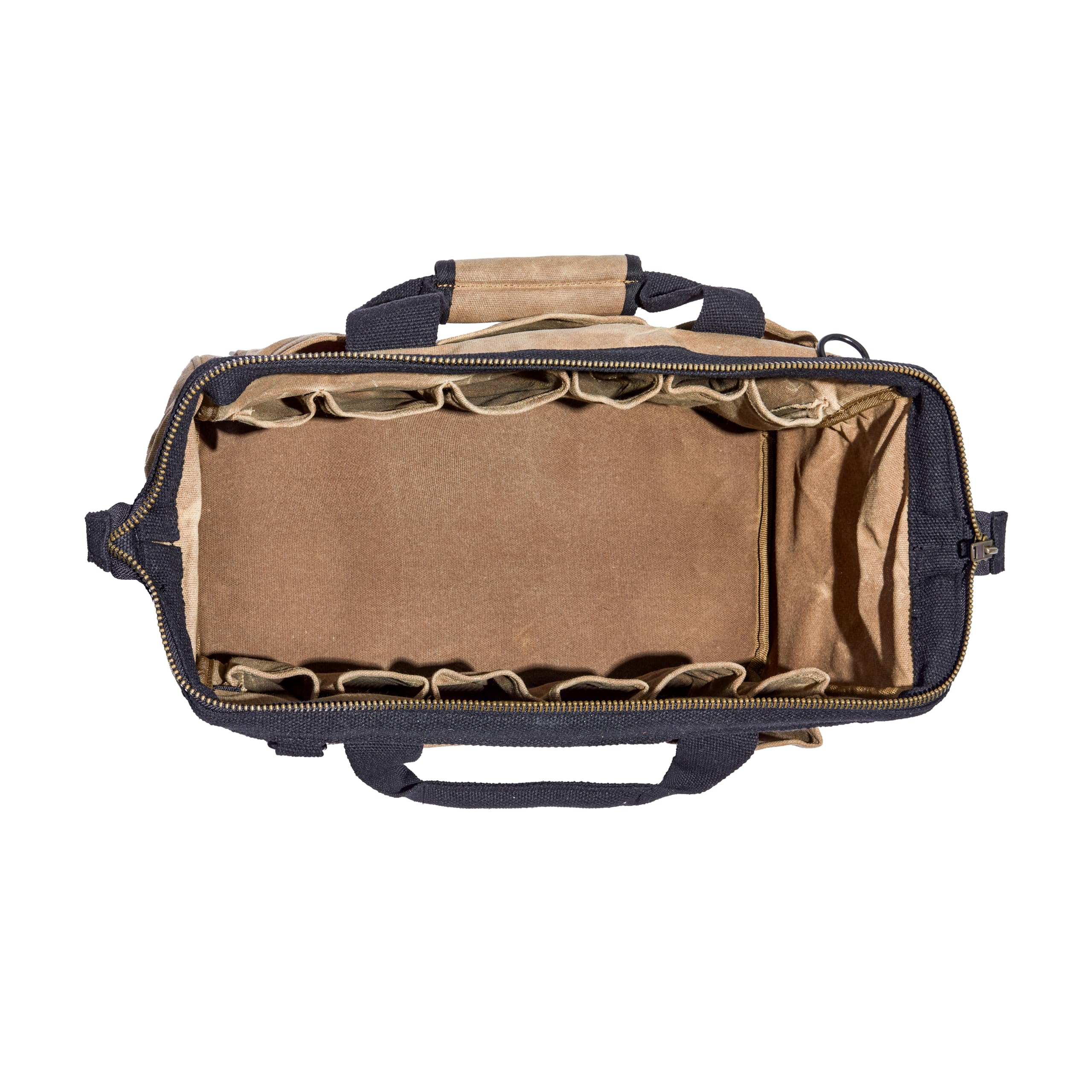 Readywares Tool Bag top zip closeup highlighting smooth metal zipper