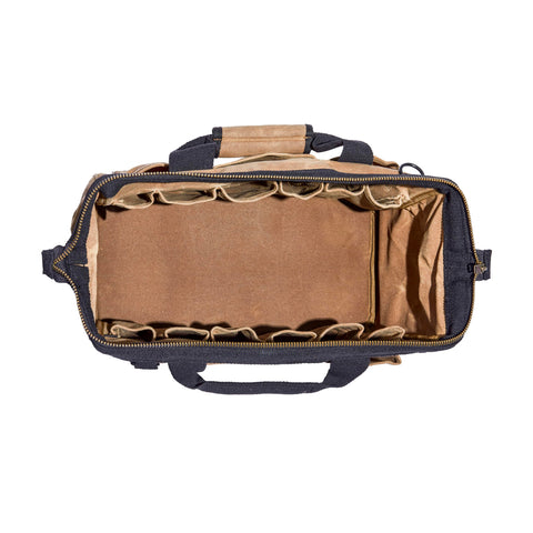 Readywares Tool Bag top zip closeup highlighting smooth metal zipper