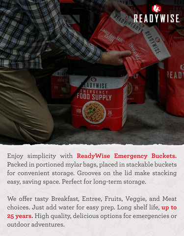 ReadyWise ready-to-eat meals ideal for camping and home use.