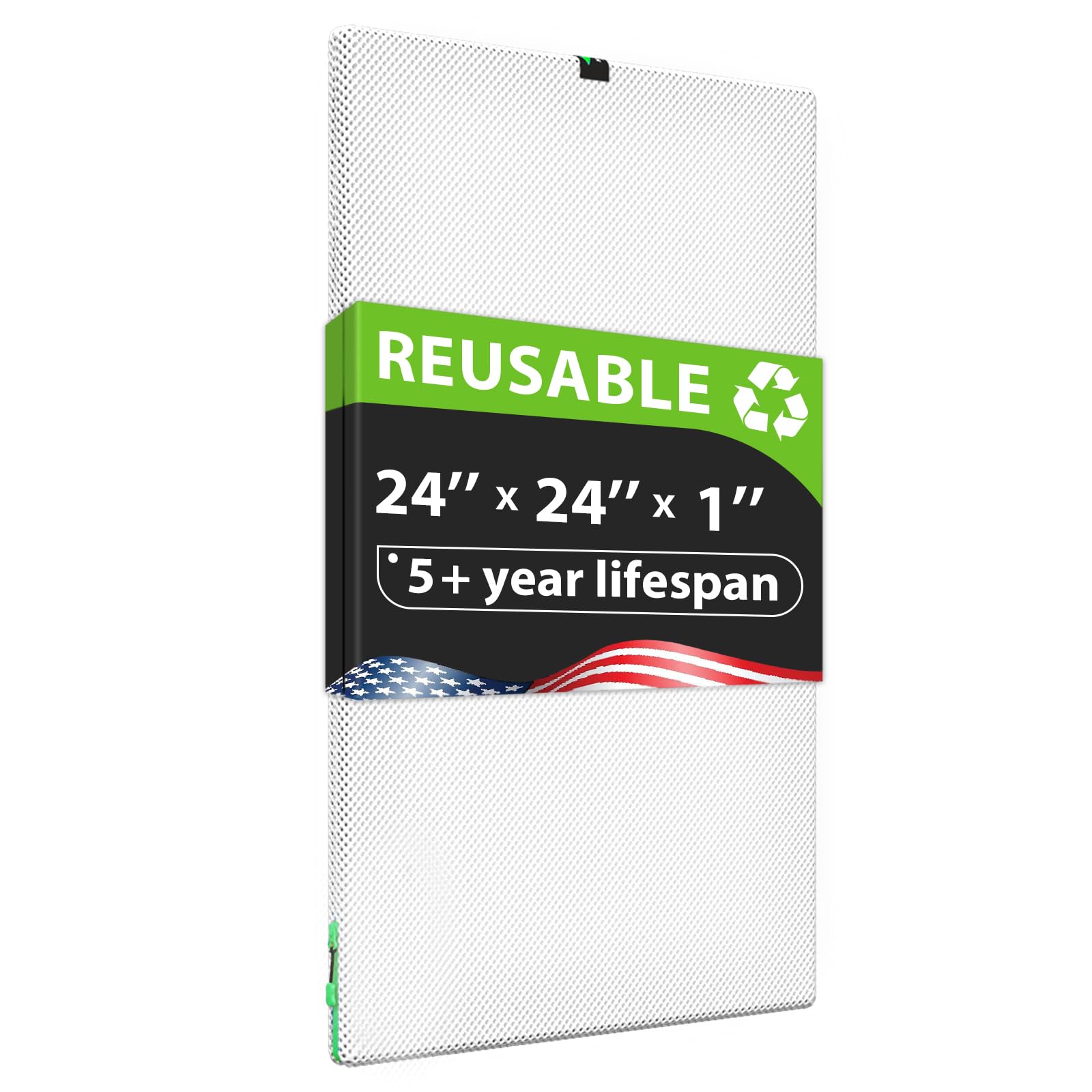 REAIR 24x24x1 washable filter shows reusable design for cost-saving HVAC upkeep.