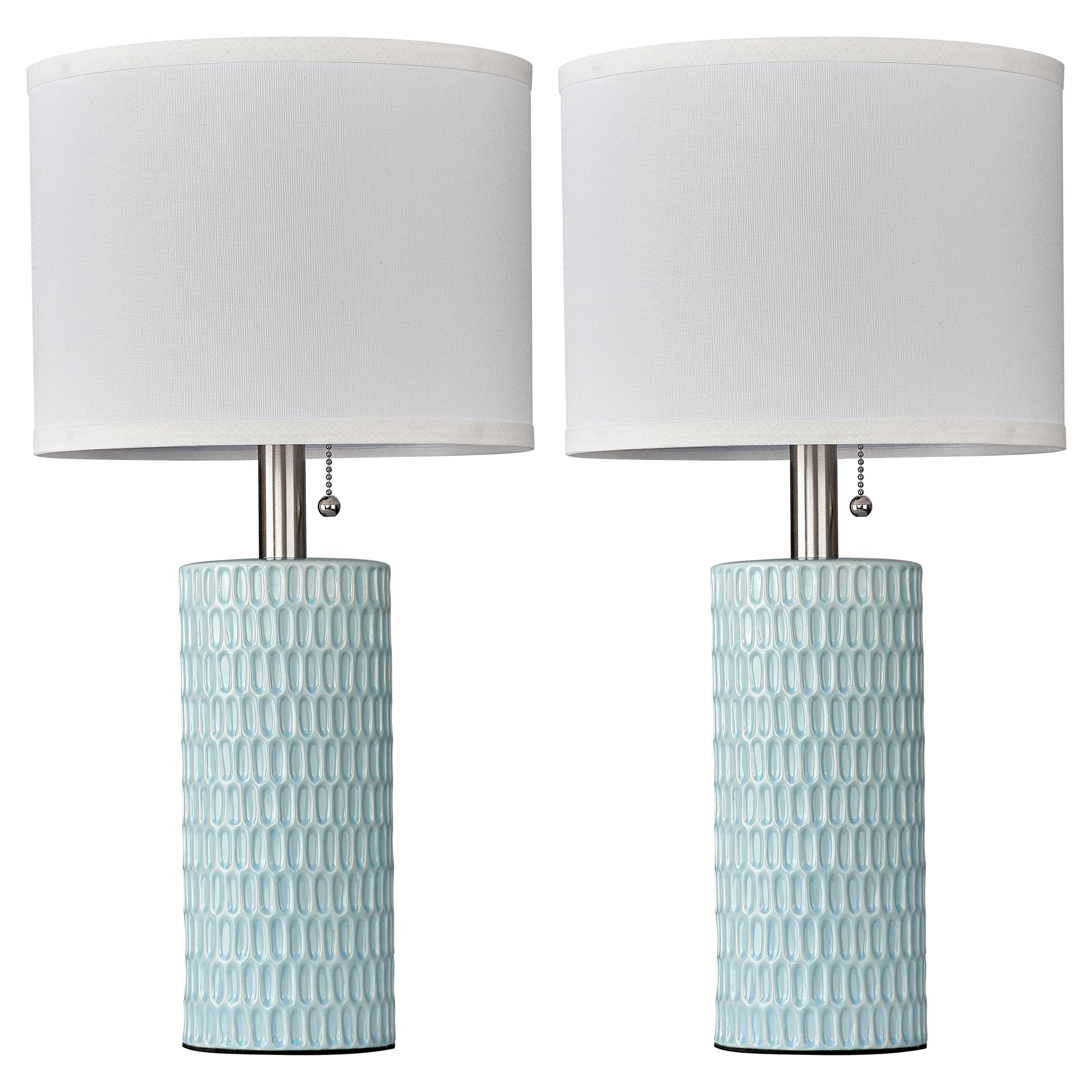 Reaketon modern blue bedside lamps delivering cozy mood lighting.