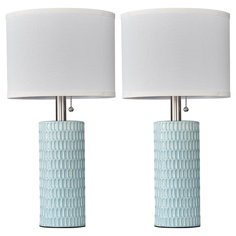 Reaketon modern blue bedside lamps delivering cozy mood lighting.