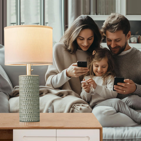 Reaketon bedroom lamps feature fabric shades and warm 3000K glow.