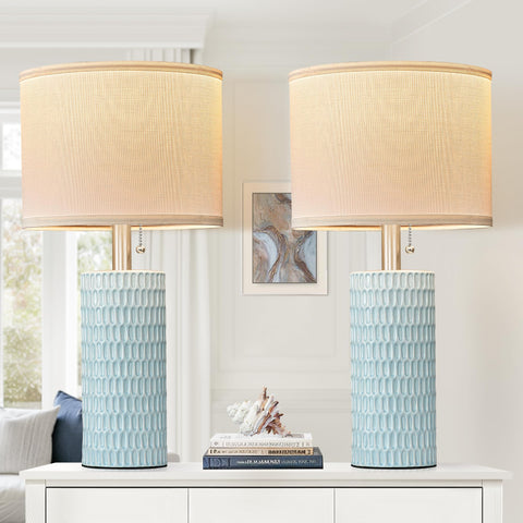 Reaketon blue ceramic table lamps set of 2 for living room ambiance and durability.