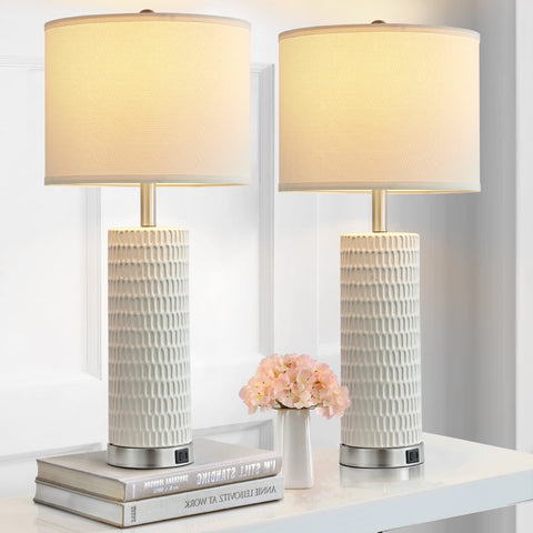 Reaketon ceramic lamps with fabric shades brighten living spaces with soft, inviting light