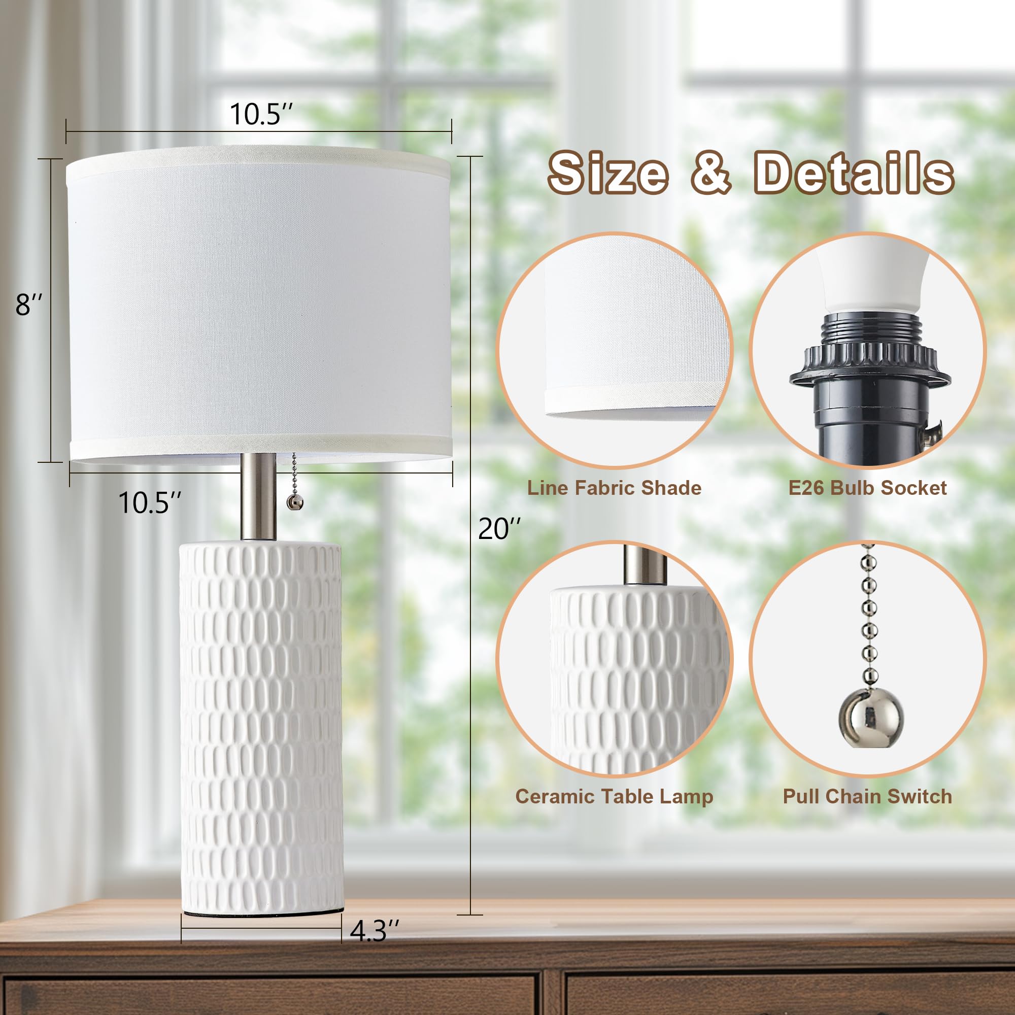 E26 base bedside lamps compatible with LED, halogen, and incandescent bulbs.