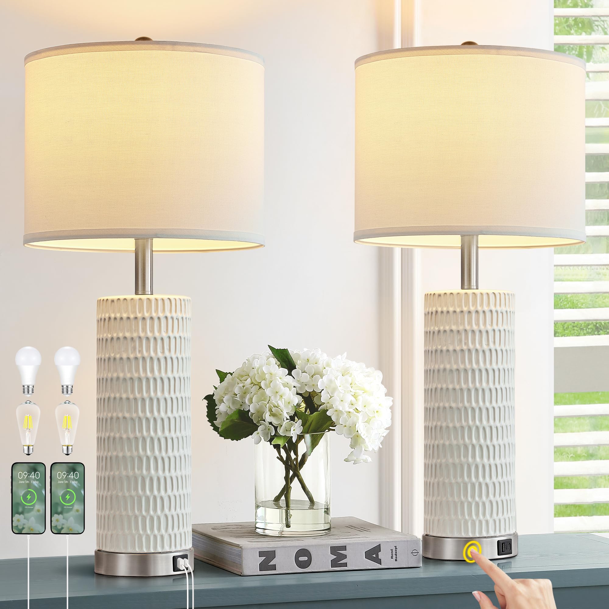Bedroom scene with Reaketon lamps on nightstands creating warm ambiance