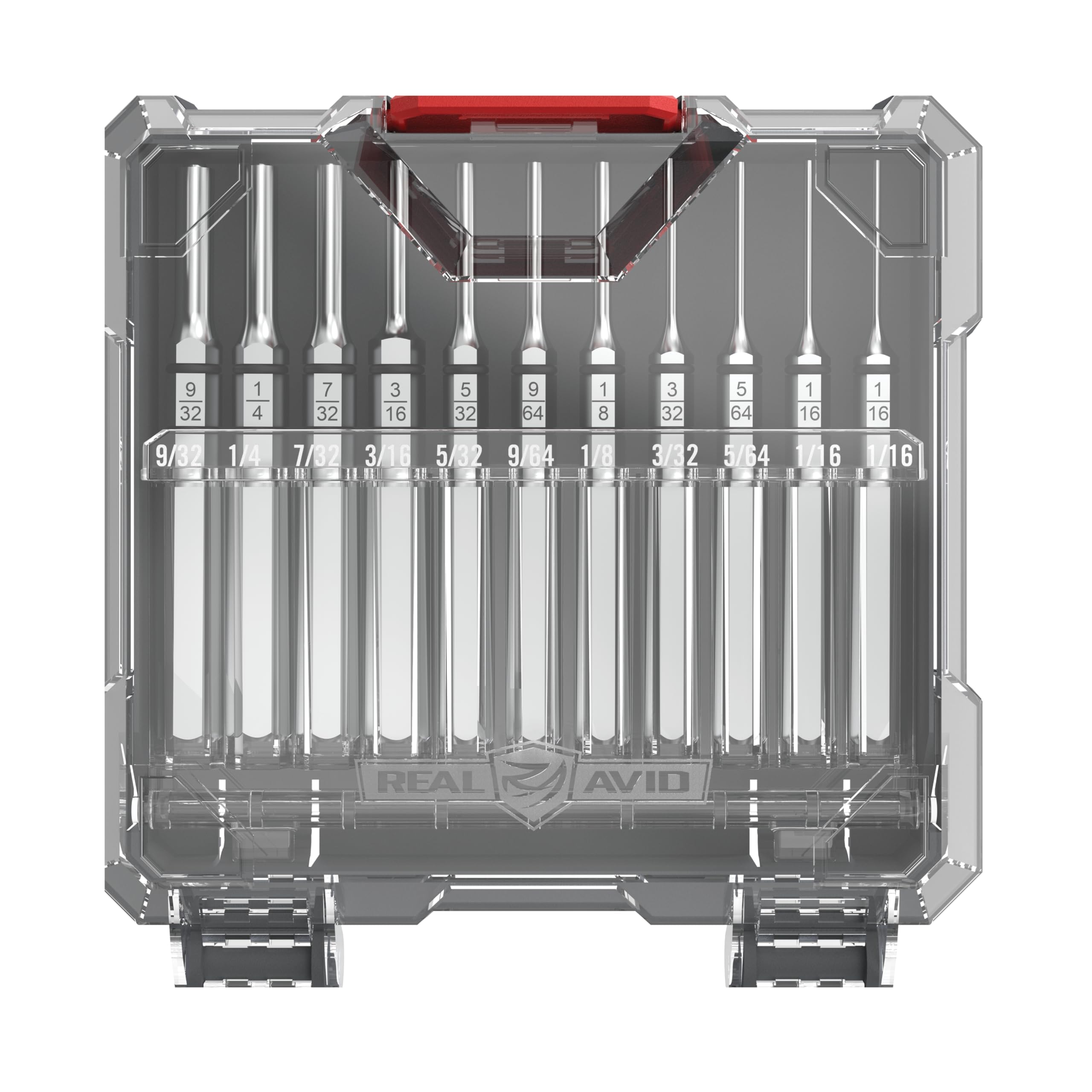 Real Avid Accu-Punch 11-piece set neatly stored in its case for quick access.