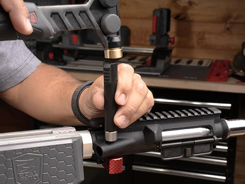 Real Avid Armorer's Master Hammer featuring magnetic pin starter for quick pin handling.