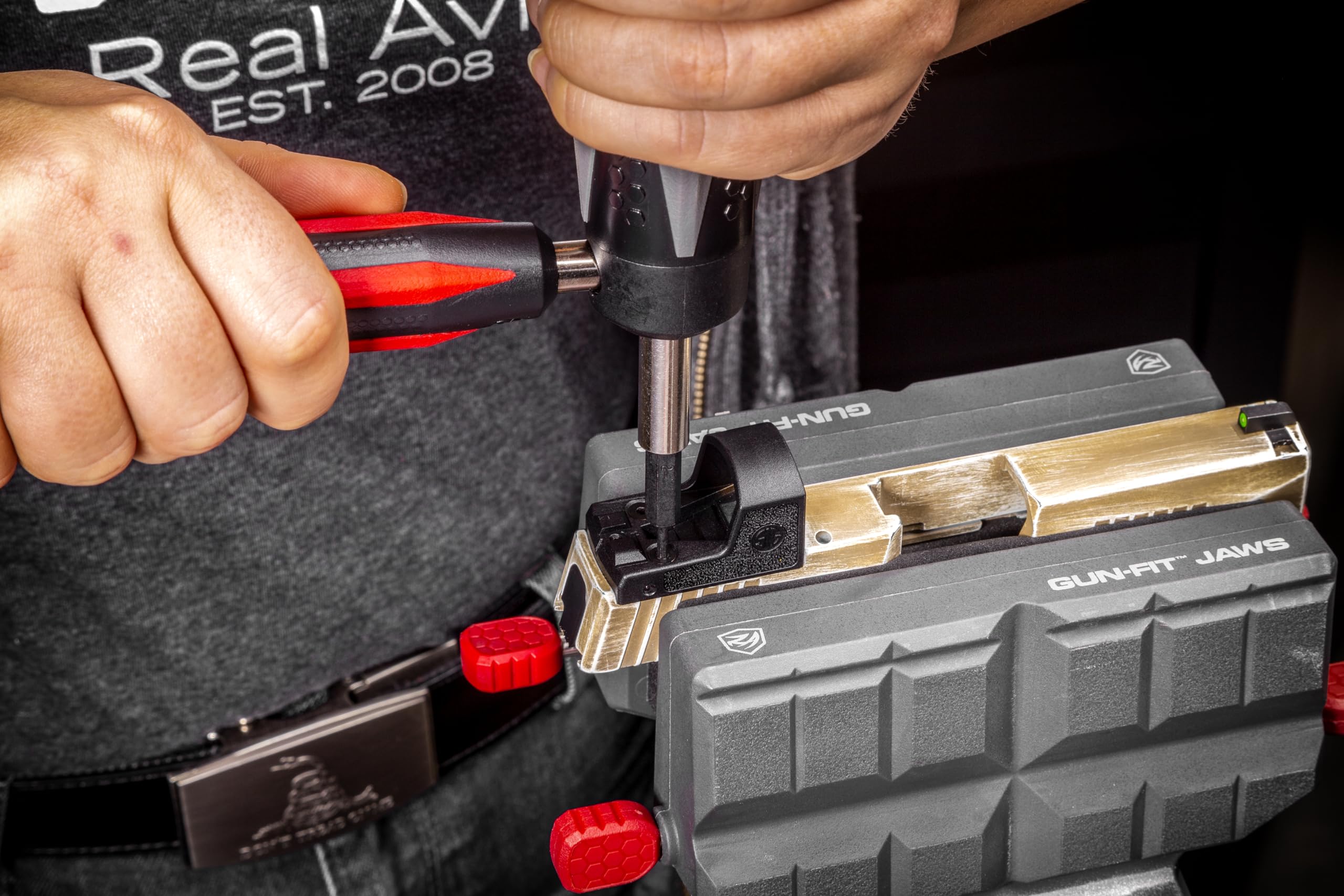 Real Avid Armorers Tool Kit LED screwdriver lights dark spaces for precise screw driving.