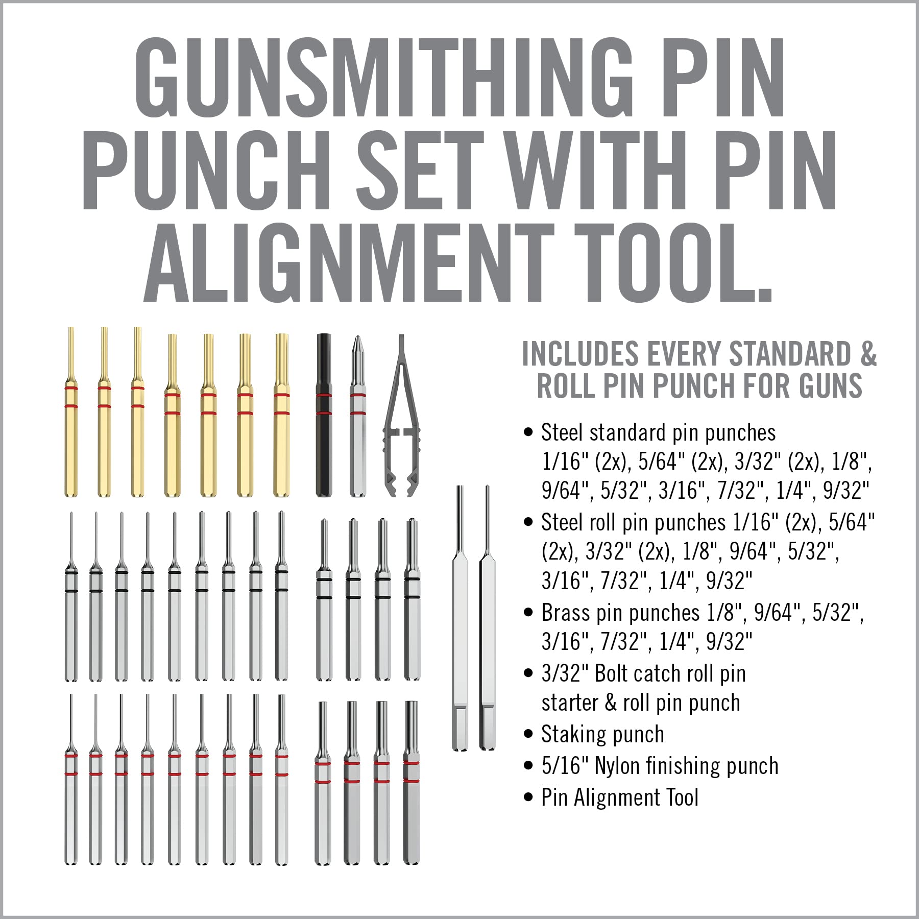 Real Avid brass punches for controlled tapping in firearms.