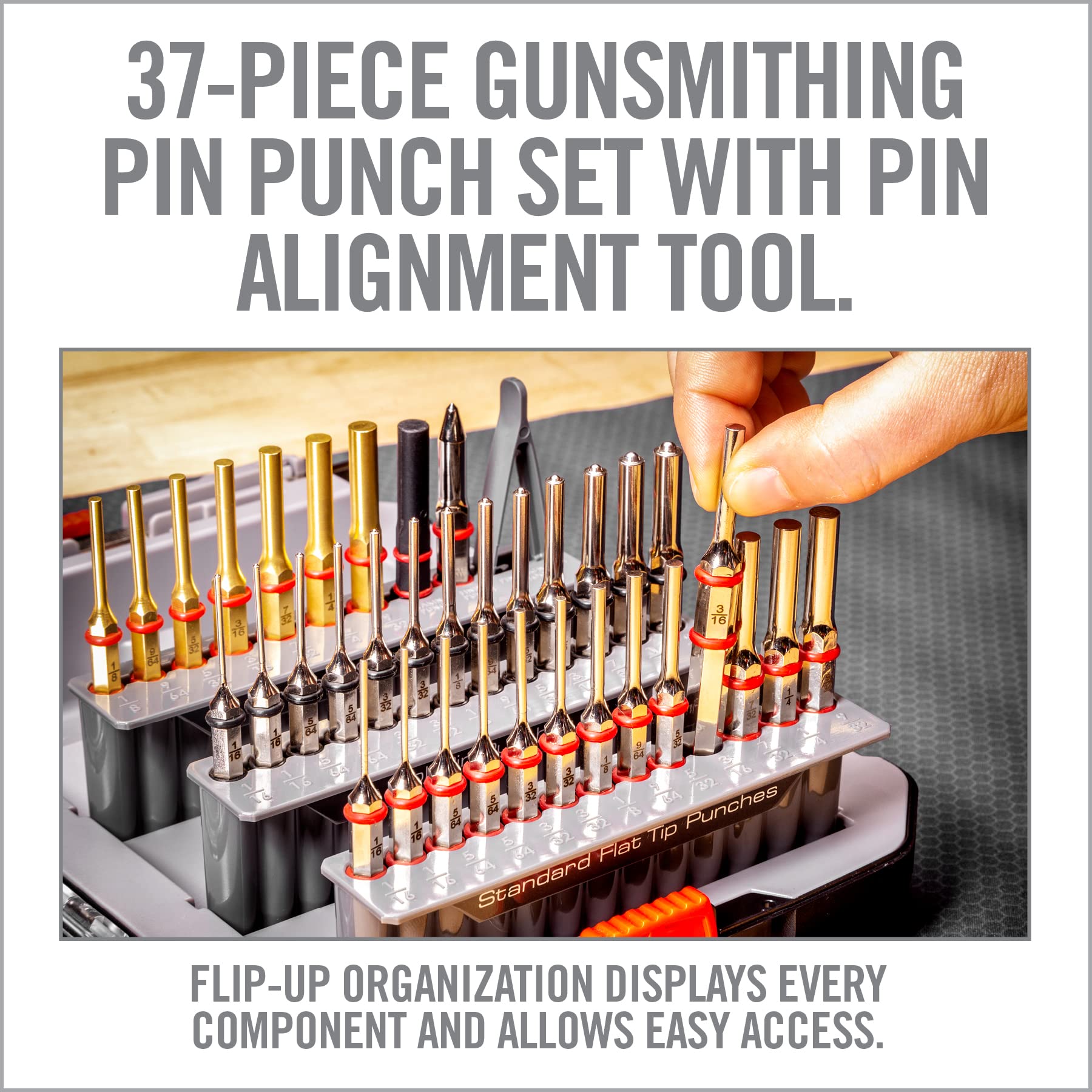 Real Avid roll pin punches driving hollow pins safely.