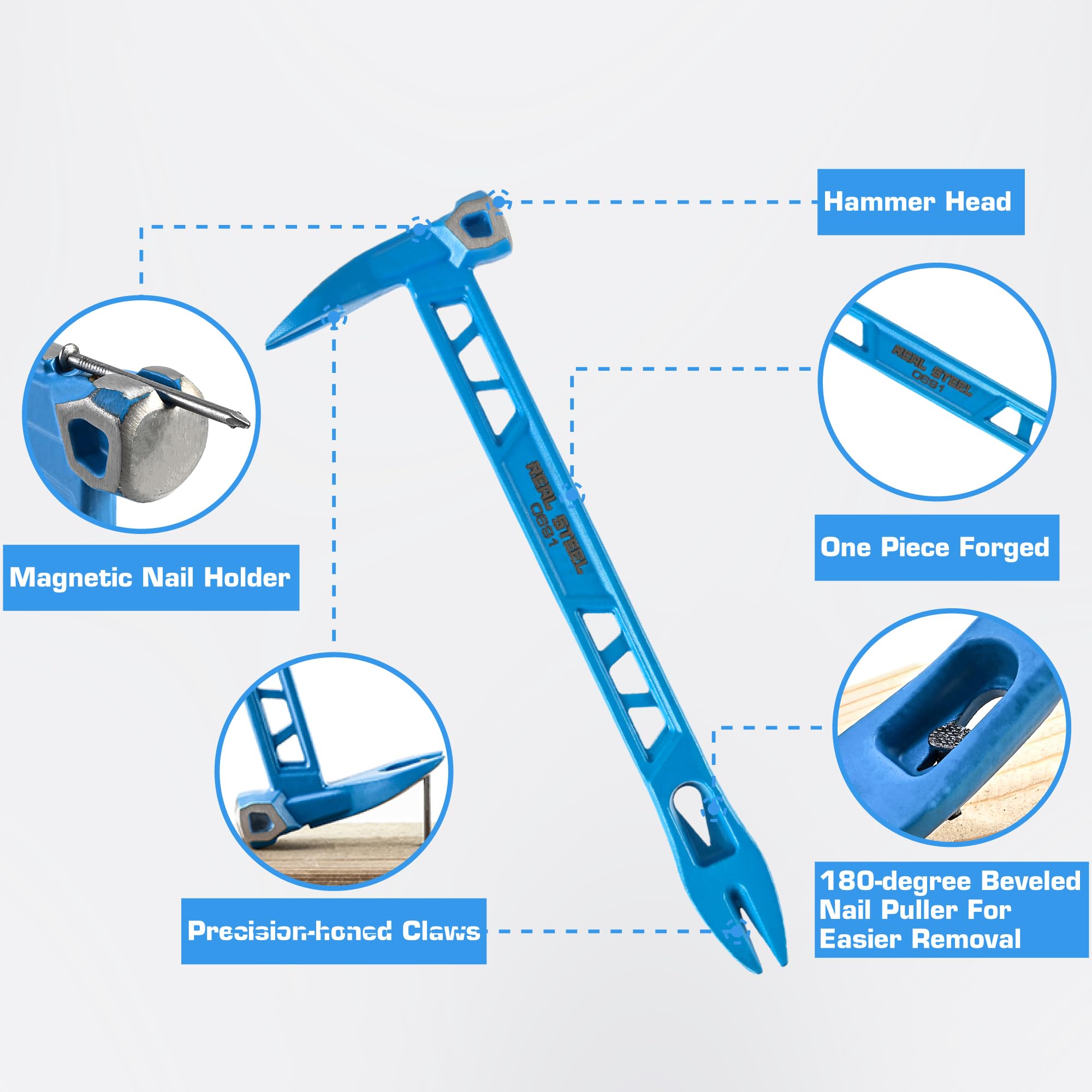 Real Steel 10-inch nail puller side view shows precision-honed claws for embedded nails.