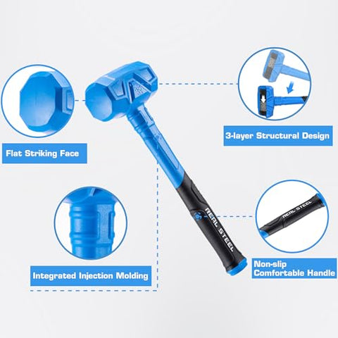 Real Steel Dead Blow Hammer head with steel shot-filled design for added force