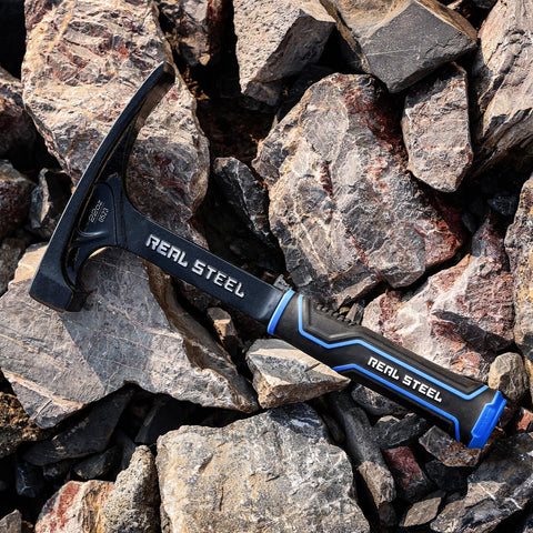 Real Steel Ultra Rock Pick Hammer in masonry use, versatile brick and stone work.