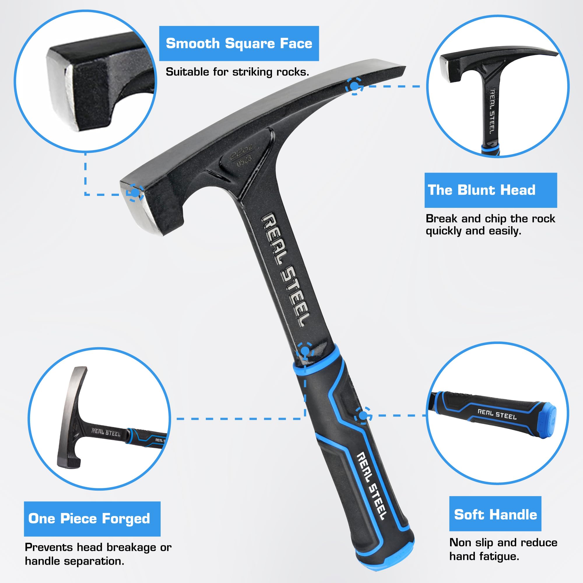 Real Steel Ultra Rock Pick Hammer, side view highlighting sturdy construction.