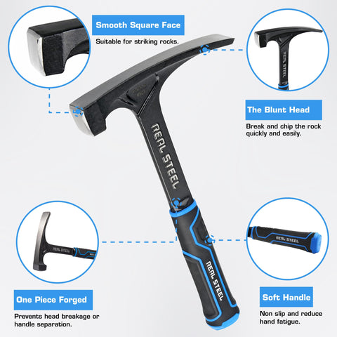 Real Steel Ultra Rock Pick Hammer, side view highlighting sturdy construction.