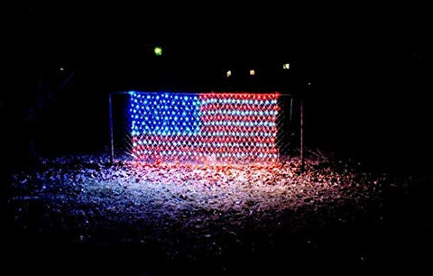 Realization Christmas patriotic light display adds festive glow.