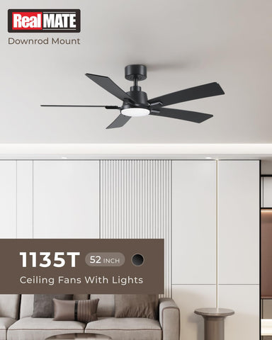 Realmate downrod ceiling fan mounted for a clean, modern look