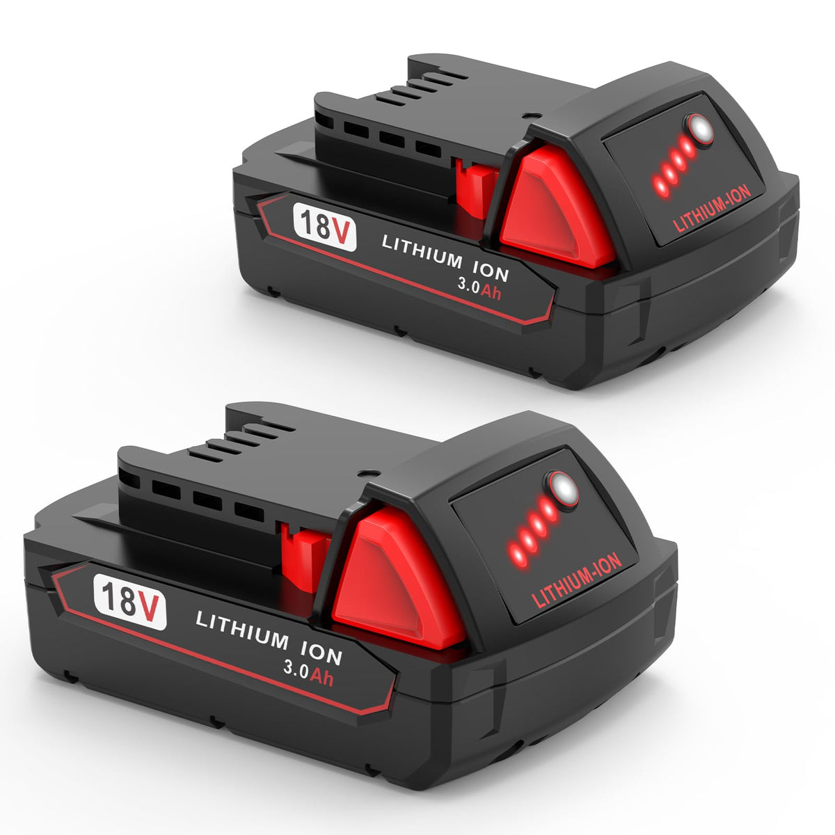 rebicacate m18 battery 2-pack front view, highlighting compact design for easy handling