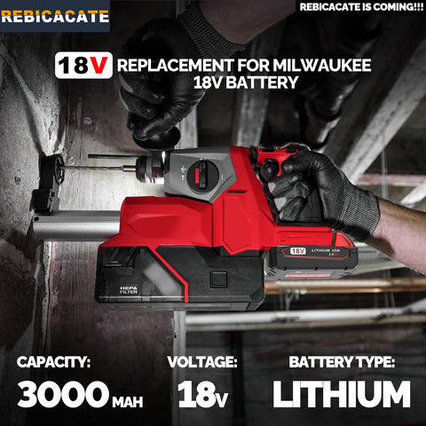 rebicacate m18 battery with LED indicator showing remaining power at a glance