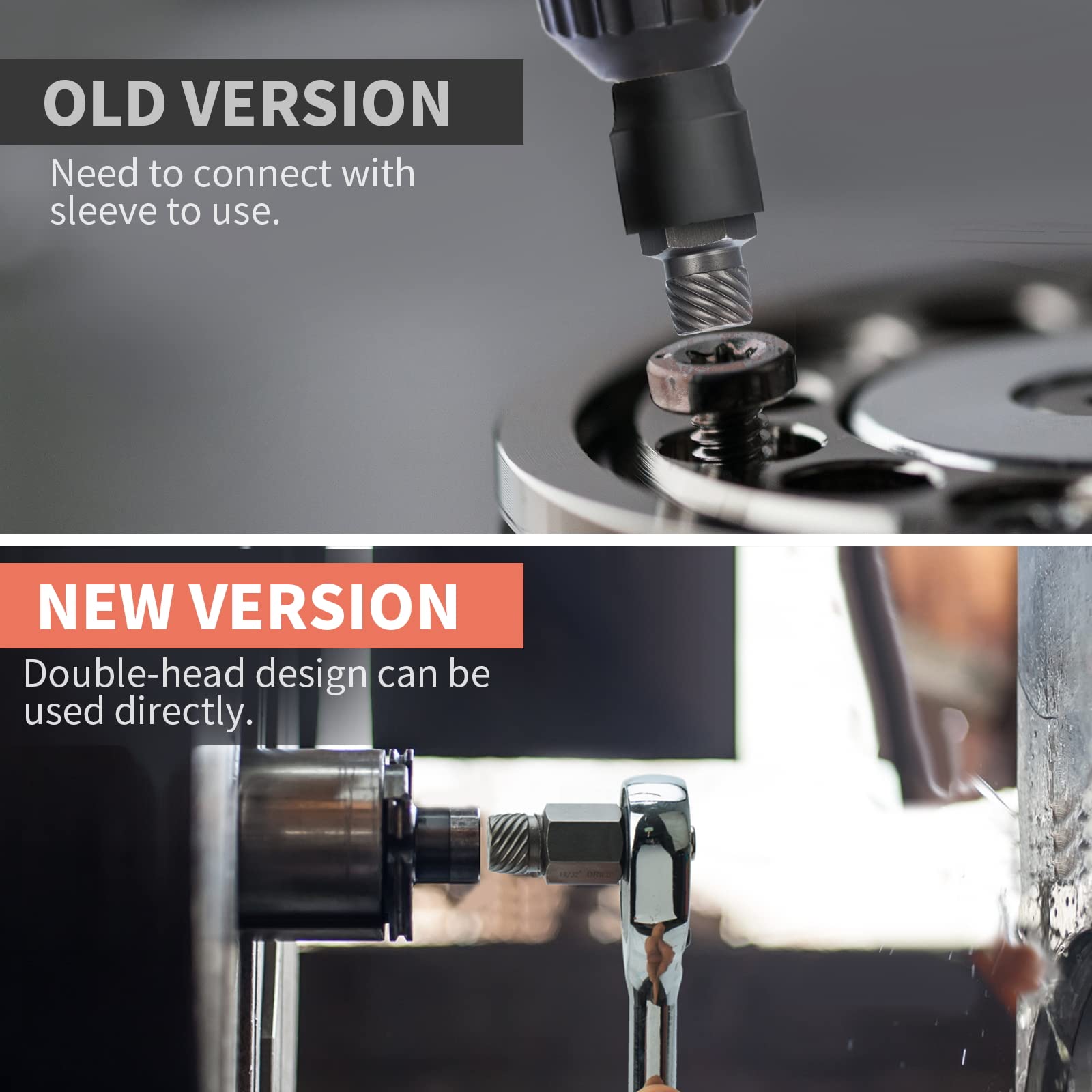 REBRA hex-head multi-spline extractor close-up gripping a rounded screw