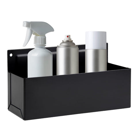 Rechabite magnetic aerosol holder front view showing organized workshop space and quick-access bottles