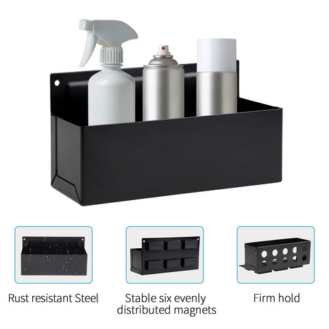 Rechabite magnet-back holder on metal surface keeps cans secure during projects